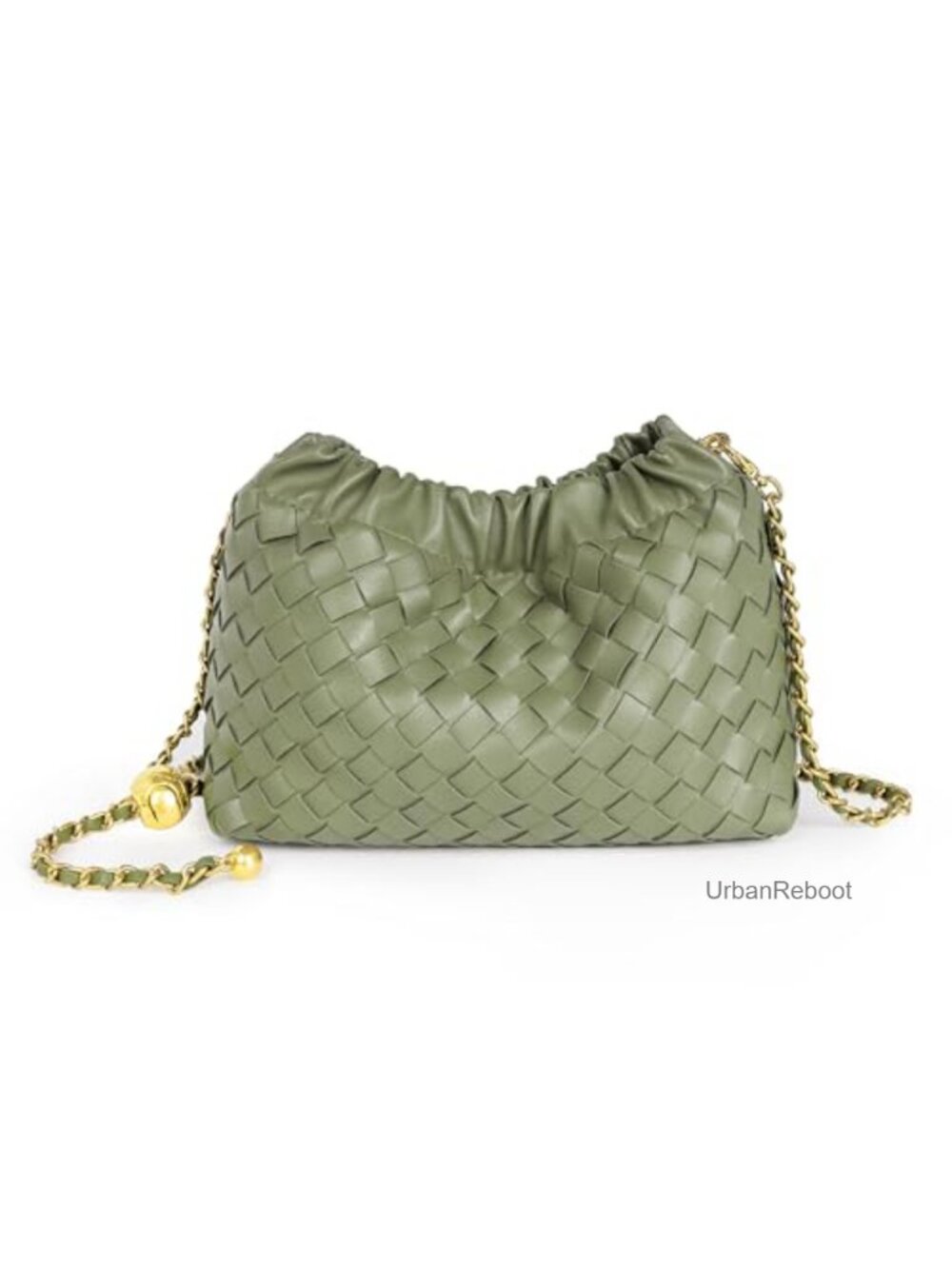 Woven Faux Leather Dumpling Crossbody Bag Ruched Evening Clutch